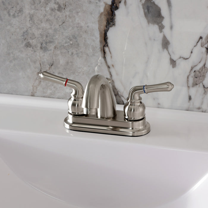 Kingston Tulare KB5618NML - Naples Double-Handle 3-Hole Deck Mount 4-Inch Centerset Bathroom Faucet with Pop-Up Drain, Brushed Nickel