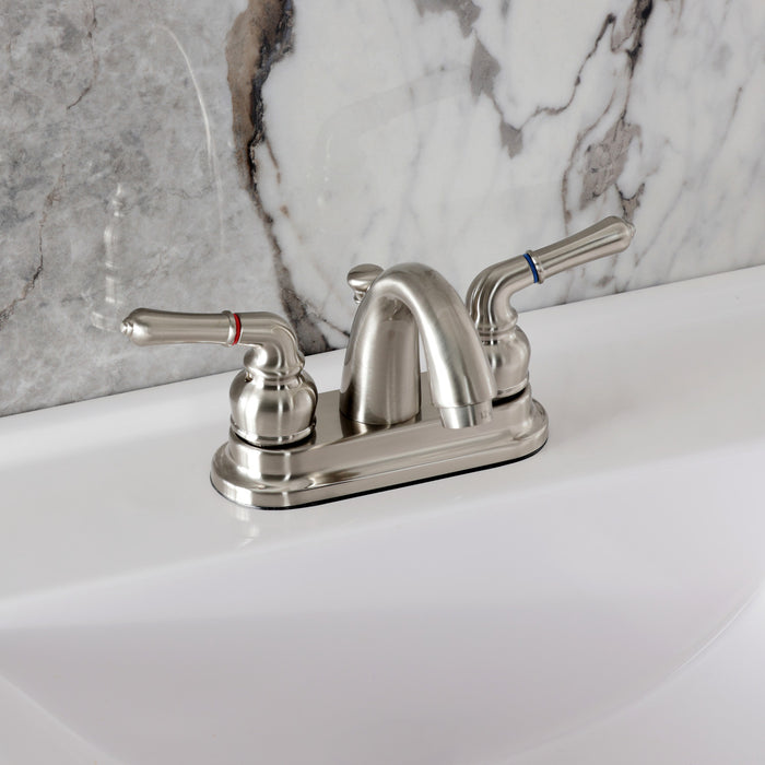 Kingston Tulare KB5618NML - Naples Double-Handle 3-Hole Deck Mount 4-Inch Centerset Bathroom Faucet with Pop-Up Drain, Brushed Nickel