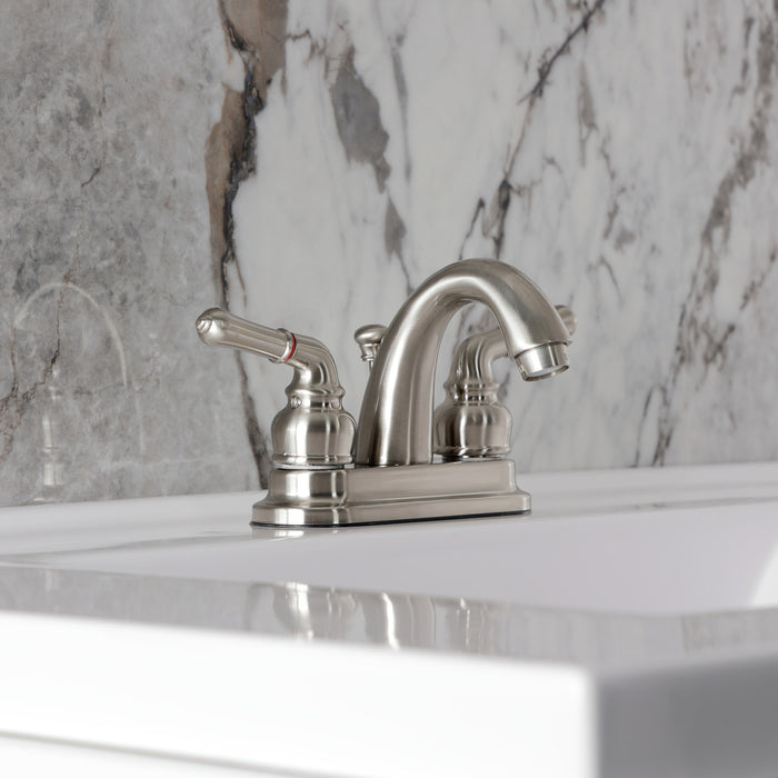 Kingston Tulare KB5618NML - Naples Double-Handle 3-Hole Deck Mount 4-Inch Centerset Bathroom Faucet with Pop-Up Drain, Brushed Nickel