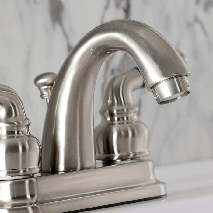 Kingston Tulare KB5618NML - Naples Double-Handle 3-Hole Deck Mount 4-Inch Centerset Bathroom Faucet with Pop-Up Drain, Brushed Nickel