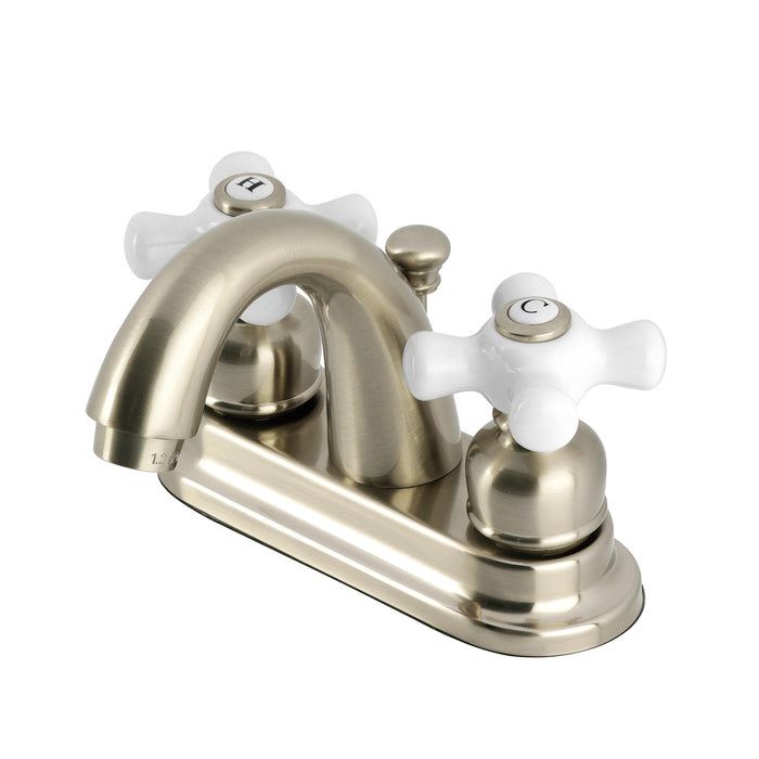 Restoration KB5618PX Two-Handle 3-Hole Deck Mount 4" Centerset Bathroom Faucet with Plastic Pop-Up, Brushed Nickel