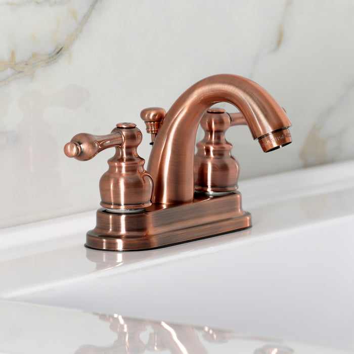 Kingston Heirloom KB561ALAC - Restoration Double-Handle 3-Hole Deck Mount 4-Inch Centerset Bathroom Faucet with Pop-Up Drain, Antique Copper