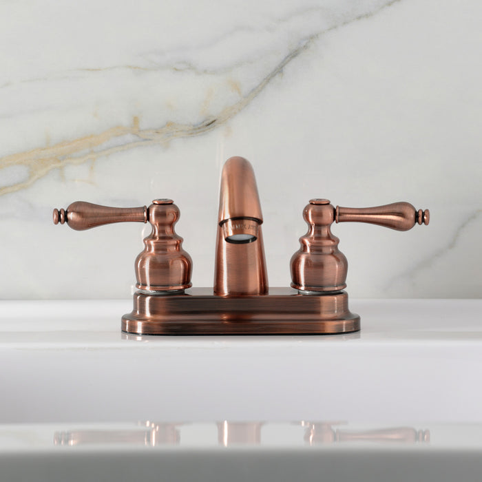 Kingston Heirloom KB561ALAC - Restoration Double-Handle 3-Hole Deck Mount 4-Inch Centerset Bathroom Faucet with Pop-Up Drain, Antique Copper