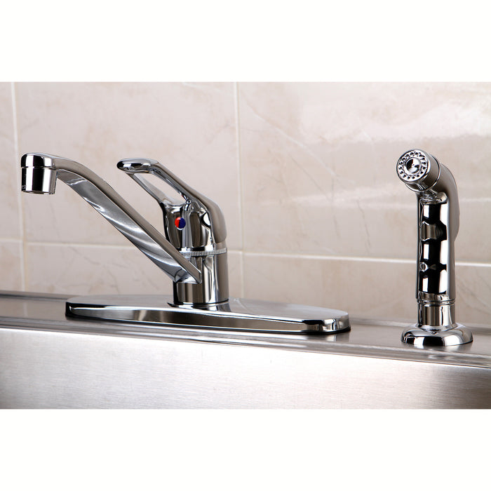 Kingston Wyndham KB562SP One-Handle 4-Hole 8" Centerset Kitchen Faucet with Side Sprayer, Polished Chrome