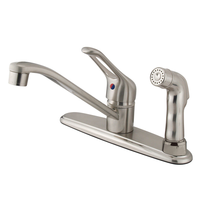 Kingston Tulare KB563SNSP - Wyndham One-Handle 3-Hole 8" Centerset Kitchen Faucet with Side Sprayer, Brushed Nickel