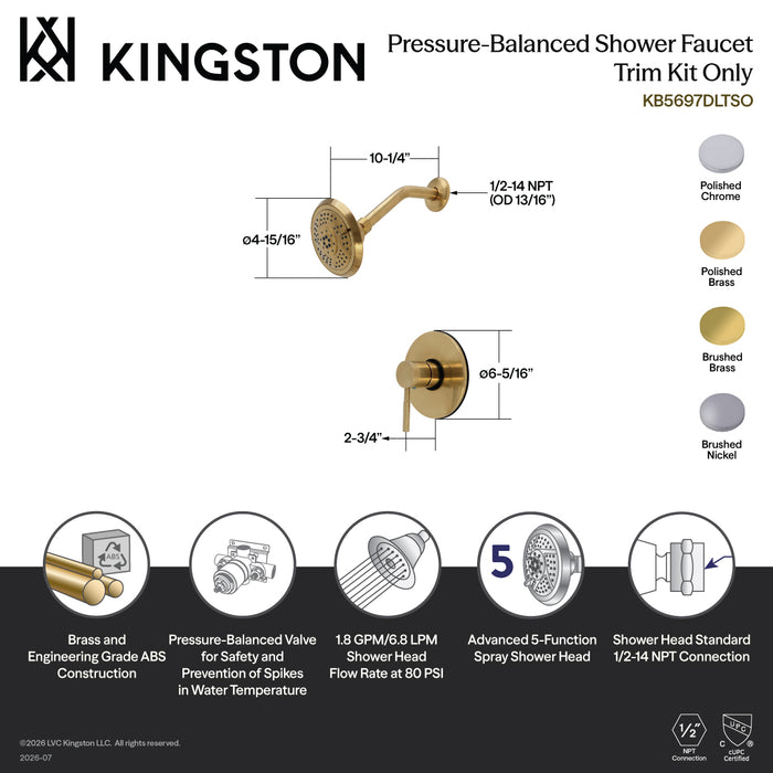 Kingston Concord KB5698DLTSO Pressure Balanced Shower Faucet, Trim Only, Brushed Nickel