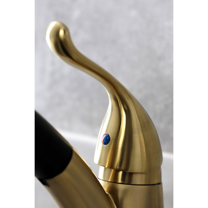 Kingston Tulare KB5707YL - Yosemite Single-Handle 1-or-3 Hole Deck Mount Pull-Out Sprayer Kitchen Faucet, Brushed Brass