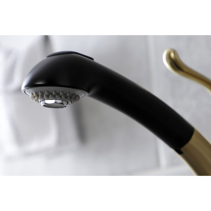 Kingston Tulare KB5707YL - Yosemite Single-Handle 1-or-3 Hole Deck Mount Pull-Out Sprayer Kitchen Faucet, Brushed Brass