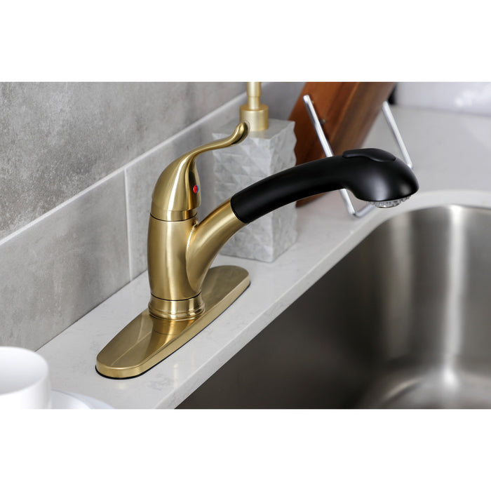 Kingston Tulare KB5707YL - Yosemite Single-Handle 1-or-3 Hole Deck Mount Pull-Out Sprayer Kitchen Faucet, Brushed Brass