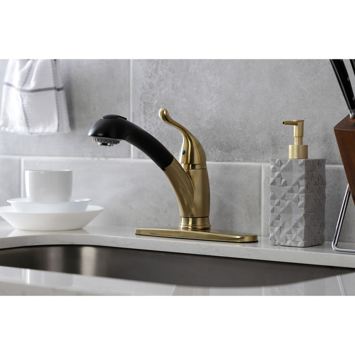 Kingston Tulare KB5707YL - Yosemite Single-Handle 1-or-3 Hole Deck Mount Pull-Out Sprayer Kitchen Faucet, Brushed Brass