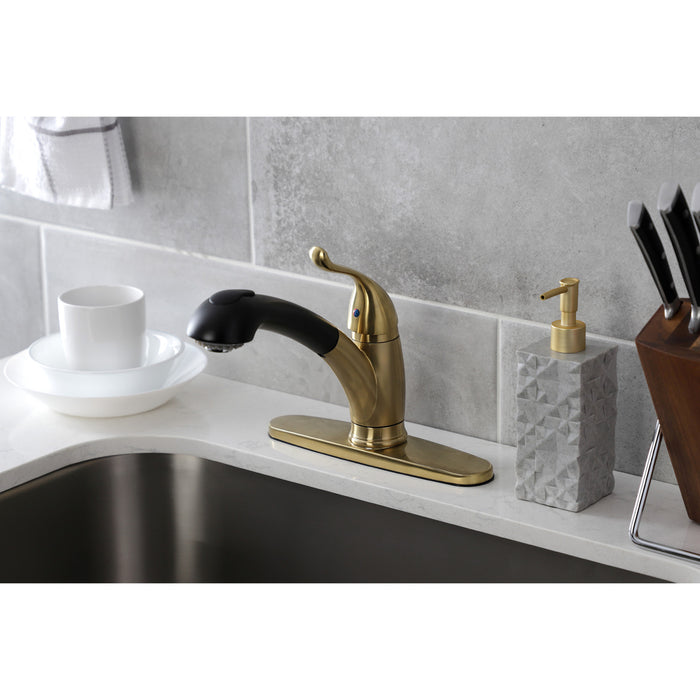 Kingston Tulare KB5707YL - Yosemite Single-Handle 1-or-3 Hole Deck Mount Pull-Out Sprayer Kitchen Faucet, Brushed Brass