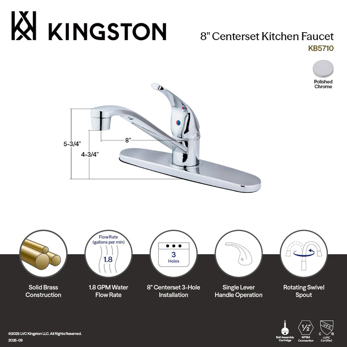 Chatham KB5710 One-Handle 3-Hole 8" Centerset Kitchen Faucet, Polished Chrome