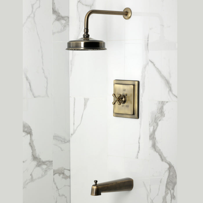 Kingston Tulare KB5893AX - Revival Single-Handle Pressure Balanced Tub and Shower Faucet, Antique Brass