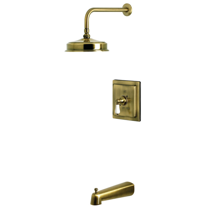 Kingston Tulare KB5893PL - Demure Single-Handle Pressure Balanced Tub and Shower Faucet, Antique Brass