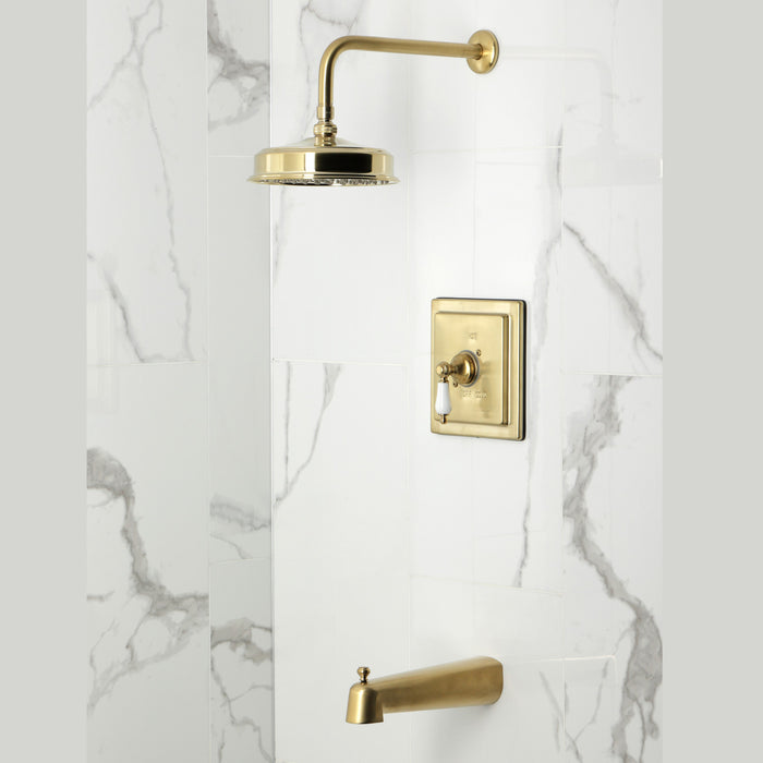 Kingston Tulare KB5897PL - Demure Single-Handle Pressure Balanced Tub and Shower Faucet, Brushed Brass