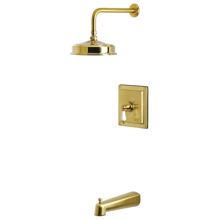 Kingston Tulare KB5897PL - Demure Single-Handle Pressure Balanced Tub and Shower Faucet, Brushed Brass
