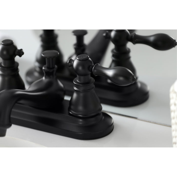 Kingston Heirloom KB600ACL - American Classic Double-Handle 3-Hole Deck Mount 4-Inch Centerset Bathroom Faucet with Pop-Up Drain, Matte Black