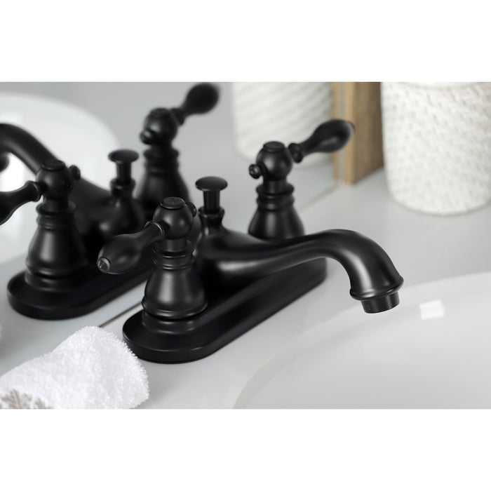 Kingston Heirloom KB600ACL - American Classic Double-Handle 3-Hole Deck Mount 4-Inch Centerset Bathroom Faucet with Pop-Up Drain, Matte Black