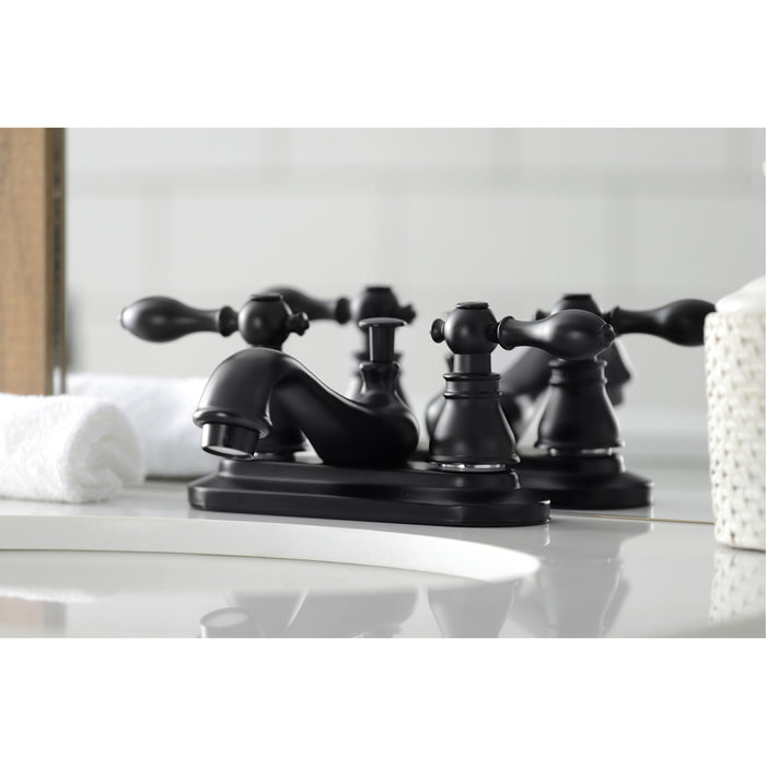 Kingston Heirloom KB600ACL - American Classic Double-Handle 3-Hole Deck Mount 4-Inch Centerset Bathroom Faucet with Pop-Up Drain, Matte Black