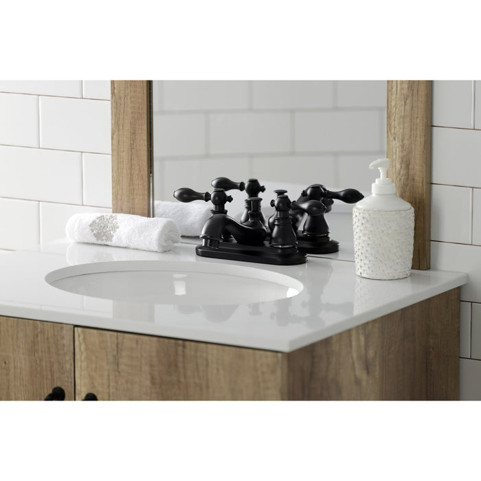 Kingston Heirloom KB600ACL - American Classic Double-Handle 3-Hole Deck Mount 4-Inch Centerset Bathroom Faucet with Pop-Up Drain, Matte Black