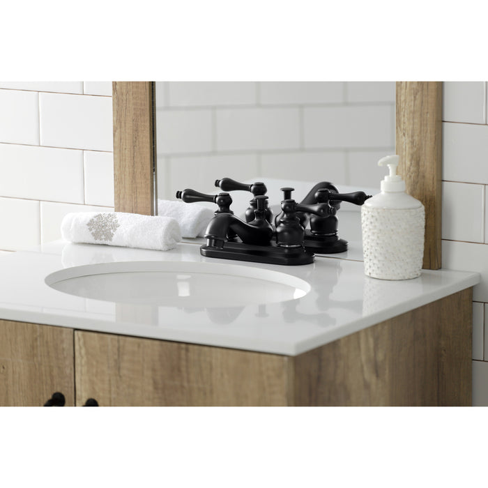 Kingston Heirloom KB600AL - Restoration Double-Handle 3-Hole Deck Mount 4-Inch Centerset Bathroom Faucet with Pop-Up Drain, Matte Black