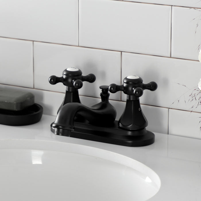 Kingston Heirloom KB600BX - Metropolitan Double-Handle 3-Hole Deck Mount 4-Inch Centerset Bathroom Faucet with Pop-Up Drain, Matte Black
