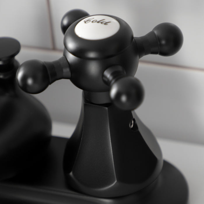 Kingston Heirloom KB600BX - Metropolitan Double-Handle 3-Hole Deck Mount 4-Inch Centerset Bathroom Faucet with Pop-Up Drain, Matte Black