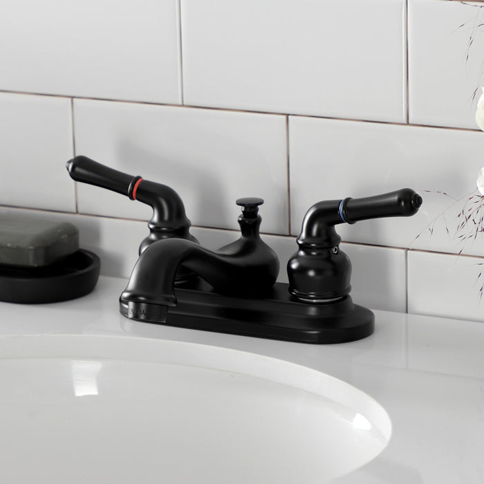 Kingston Heirloom KB600NML - Restoration Double-Handle 3-Hole Deck Mount 4-Inch Centerset Bathroom Faucet with Pop-Up Drain, Matte Black
