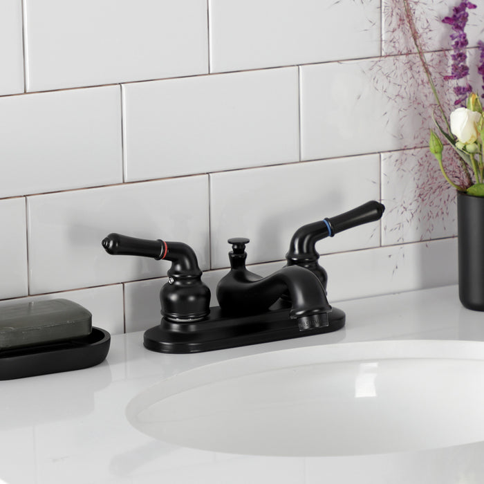 Kingston Heirloom KB600NML - Restoration Double-Handle 3-Hole Deck Mount 4-Inch Centerset Bathroom Faucet with Pop-Up Drain, Matte Black