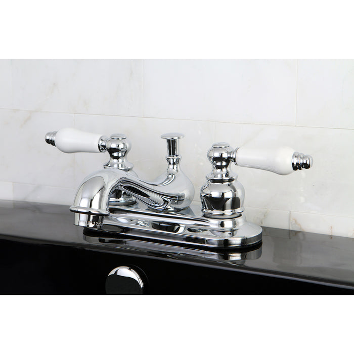 Kingston Heirloom KB601B - Restoration Double-Handle 3-Hole Deck Mount 4-Inch Centerset Bathroom Faucet with Pop-Up Drain, Polished Chrome