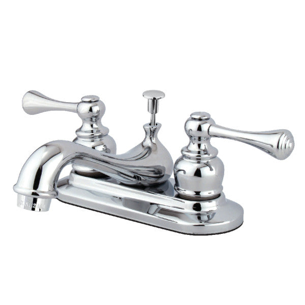 Kingston Tulare KB601BL - English Vintage Double-Handle 3-Hole Deck Mount 4-Inch Centerset Bathroom Faucet with Pop-Up Drain, Polished Chrome