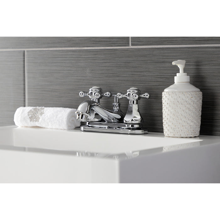 Kingston Heirloom KB601BX - Metropolitan Double-Handle 3-Hole Deck Mount 4-Inch Centerset Bathroom Faucet with Pop-Up Drain, Polished Chrome