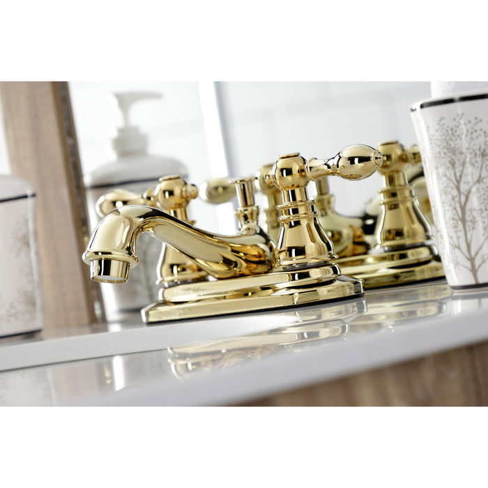 Kingston Heirloom KB602ACL - American Classic Double-Handle 3-Hole Deck Mount 4-Inch Centerset Bathroom Faucet with Pop-Up Drain, Polished Brass