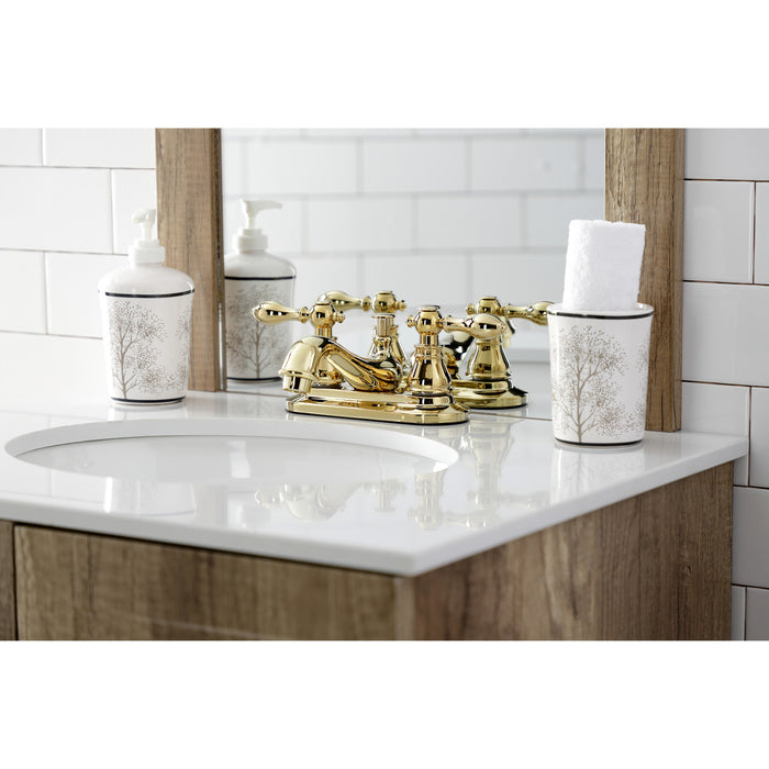 Kingston Heirloom KB602ACL - American Classic Double-Handle 3-Hole Deck Mount 4-Inch Centerset Bathroom Faucet with Pop-Up Drain, Polished Brass