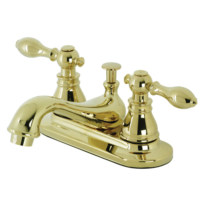 Kingston Heirloom KB602ACL - American Classic Double-Handle 3-Hole Deck Mount 4-Inch Centerset Bathroom Faucet with Pop-Up Drain, Polished Brass