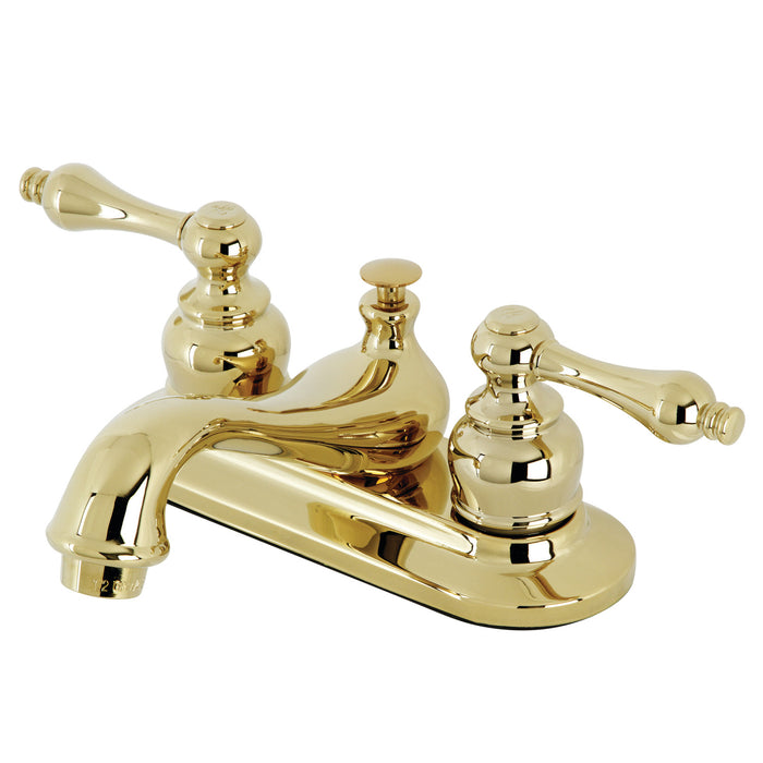 Kingston Heirloom KB602ALB - Restoration Double-Handle 3-Hole Deck Mount 4-Inch Centerset Bathroom Faucet with Brass Pop-Up, Polished Brass
