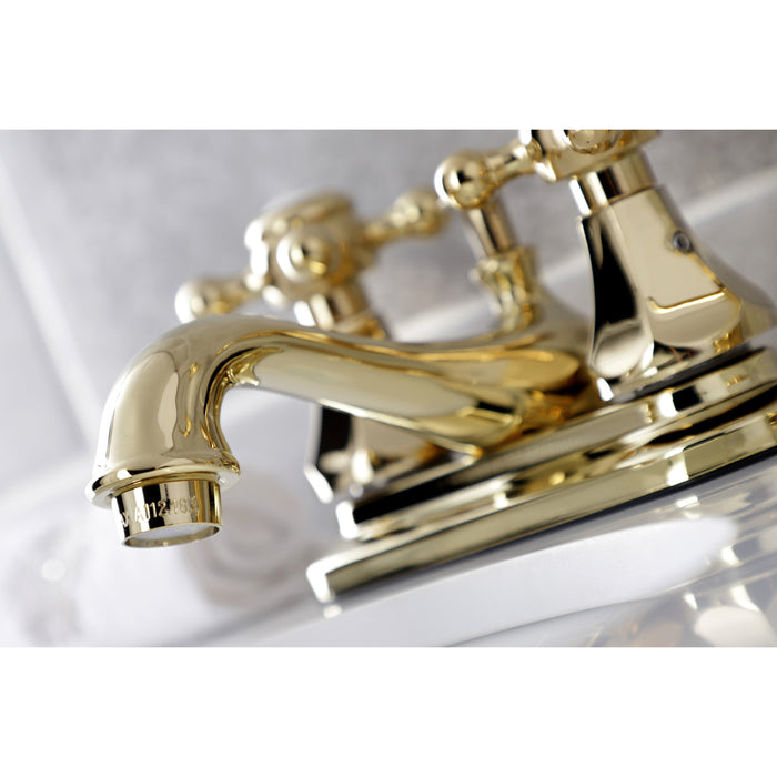 Kingston Heirloom KB602BX - Metropolitan Double-Handle 3-Hole Deck Mount 4-Inch Centerset Bathroom Faucet with Pop-Up Drain, Polished Brass