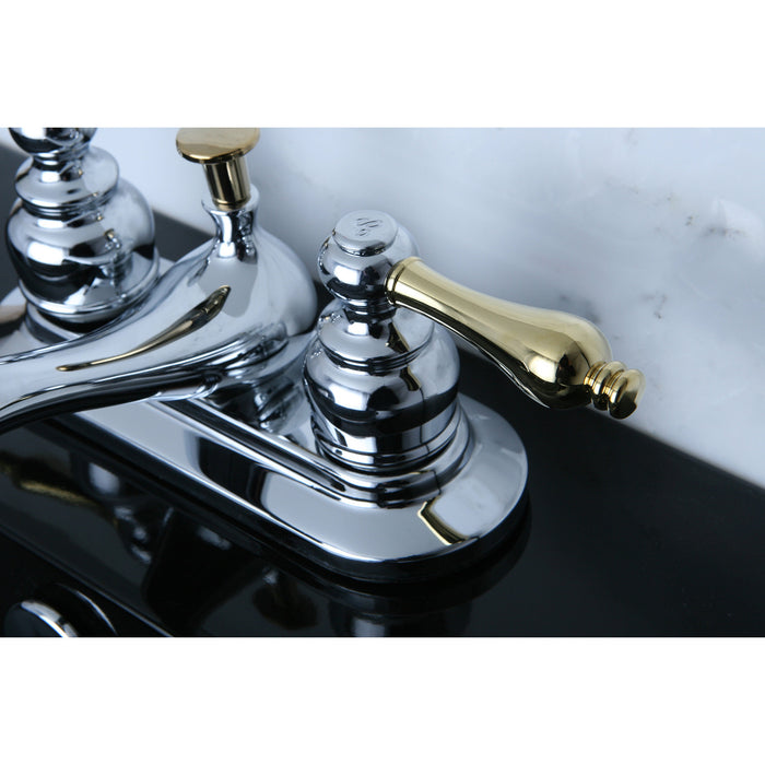 Kingston Heirloom KB604AL - Restoration Double-Handle 3-Hole Deck Mount 4-Inch Centerset Bathroom Faucet with Pop-Up Drain, Polished Chrome/Polished Brass