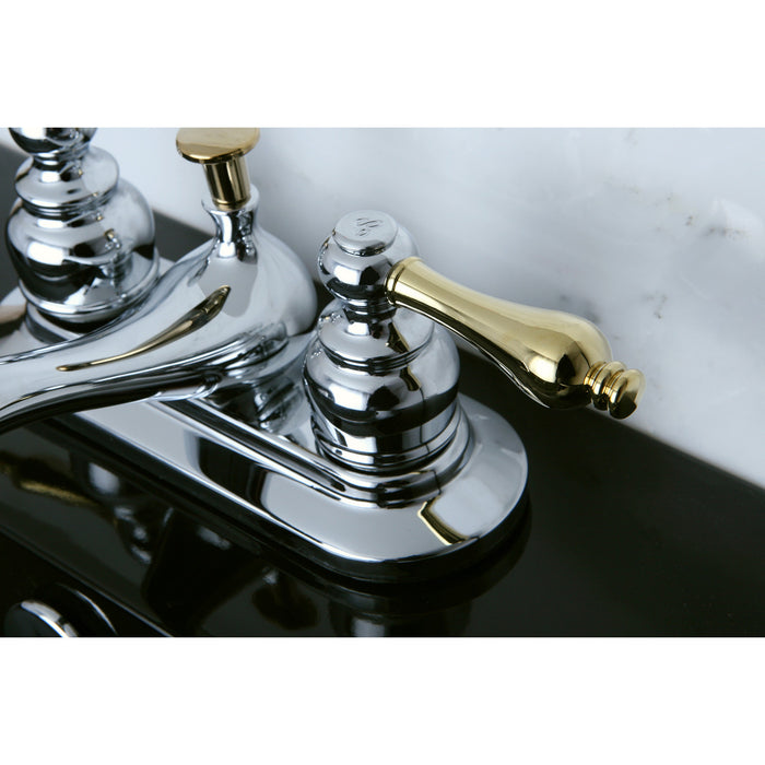 Kingston Heirloom KB604AL - Restoration Double-Handle 3-Hole Deck Mount 4-Inch Centerset Bathroom Faucet with Pop-Up Drain, Polished Chrome/Polished Brass