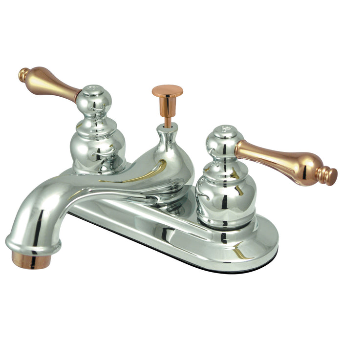 Kingston Heirloom KB604AL - Restoration Double-Handle 3-Hole Deck Mount 4-Inch Centerset Bathroom Faucet with Pop-Up Drain, Polished Chrome/Polished Brass