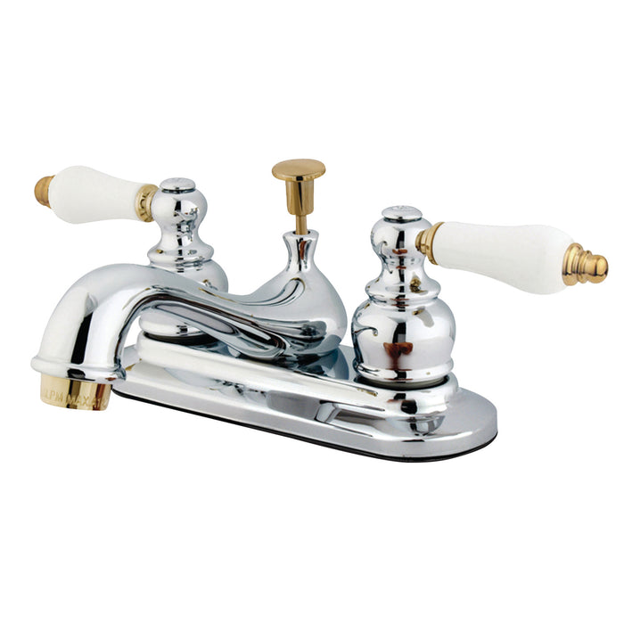 Kingston Heirloom KB604B - Restoration Double-Handle 3-Hole Deck Mount 4-Inch Centerset Bathroom Faucet with Pop-Up Drain, Polished Chrome/Polished Brass