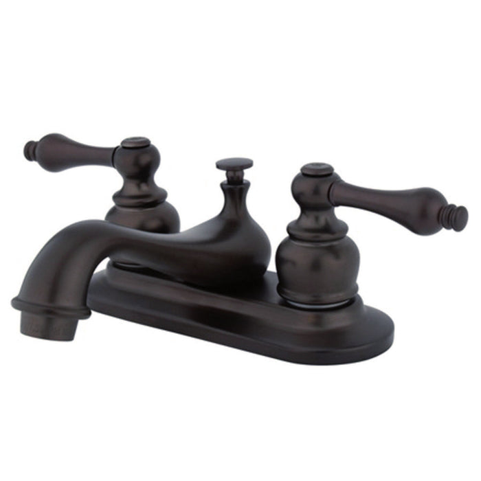 Kingston Heirloom KB605ALB - Restoration Double-Handle 3-Hole Deck Mount 4-Inch Centerset Bathroom Faucet with Brass Pop-Up, Oil Rubbed Bronze