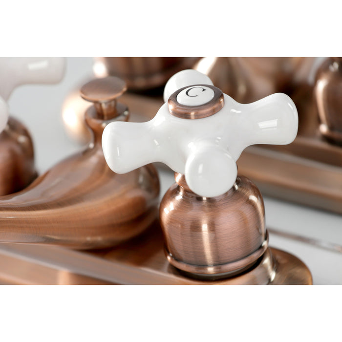Kingston Heirloom KB606PX - Restoration Double-Handle 3-Hole Deck Mount 4-Inch Centerset Bathroom Faucet with Pop-Up Drain, Antique Copper