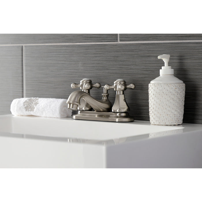 Kingston Heirloom KB608BX - Metropolitan Double-Handle 3-Hole Deck Mount 4-Inch Centerset Bathroom Faucet with Pop-Up Drain, Brushed Nickel