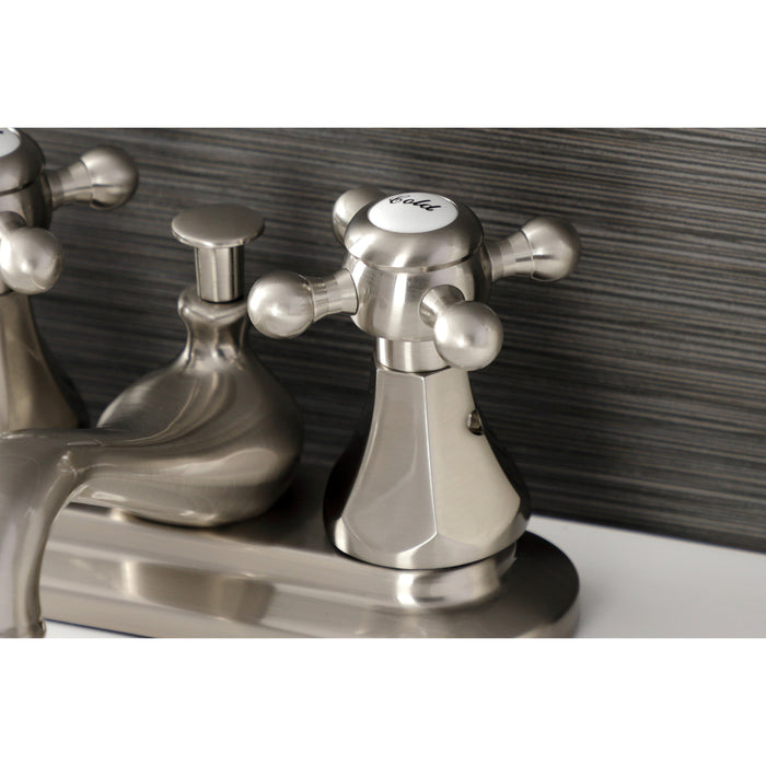 Kingston Heirloom KB608BX - Metropolitan Double-Handle 3-Hole Deck Mount 4-Inch Centerset Bathroom Faucet with Pop-Up Drain, Brushed Nickel