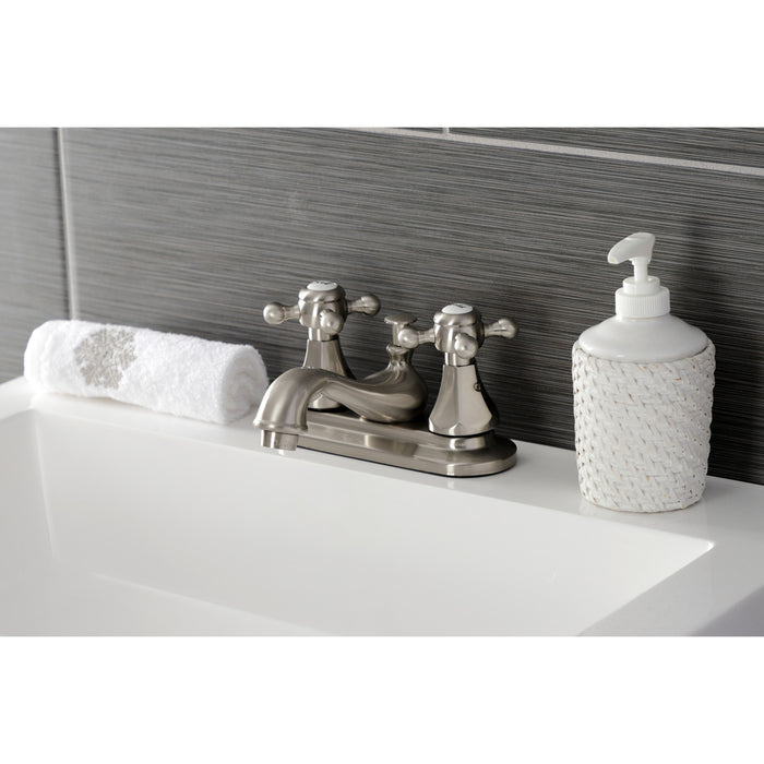 Kingston Heirloom KB608BX - Metropolitan Double-Handle 3-Hole Deck Mount 4-Inch Centerset Bathroom Faucet with Pop-Up Drain, Brushed Nickel