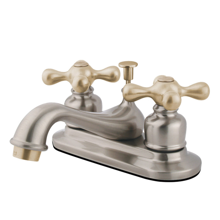 Kingston Heirloom KB609AX - Restoration Double-Handle 3-Hole Deck Mount 4-Inch Centerset Bathroom Faucet with Pop-Up Drain, Brushed Nickel/Polished Brass