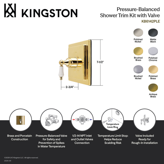 Kingston Demure KB6143PLE Single-Handle Pressure Balanced Shower Valve and Trim Set, Antique Brass (Valve Included)