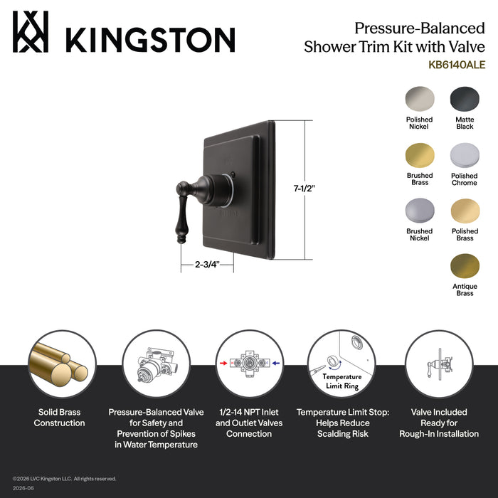 Kingston Revival KB6147ALE Single-Handle Pressure Balanced Shower Valve and Trim Set, Brushed Brass (Valve Included)