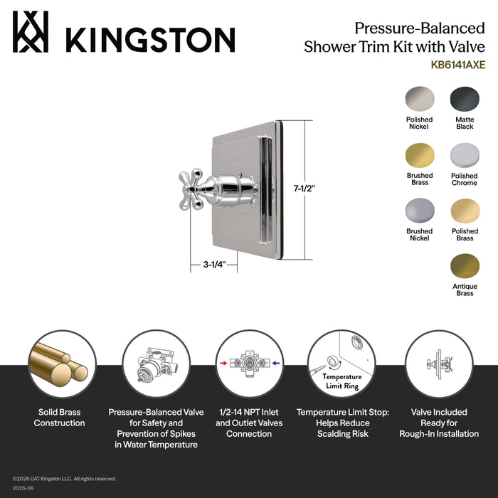 Kingston Revival KB6147AXE Single-Handle Pressure Balanced Shower Valve and Trim Set, Brushed Brass (Valve Included)